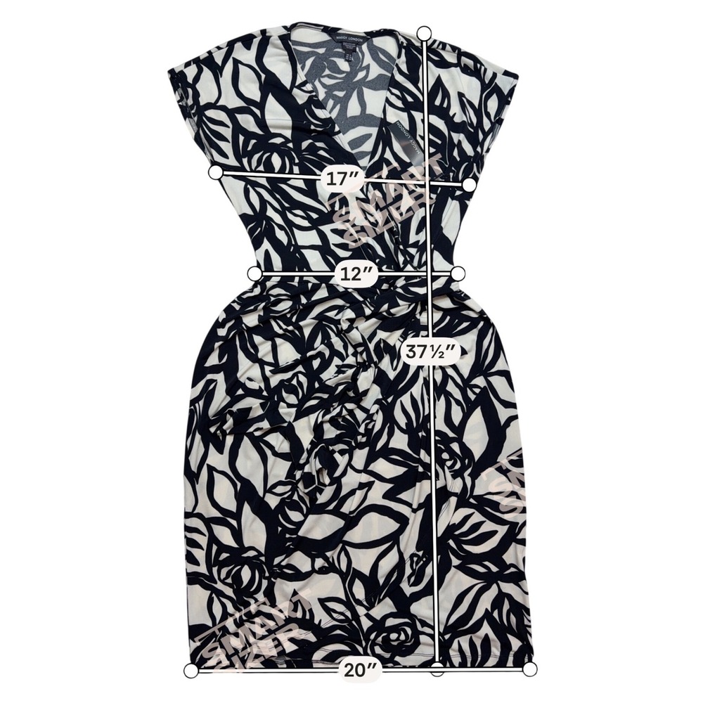 Maggy London Wrap Dress Cream Black Floral Sheath GT1055M Women's 6 - Picture 10 of 10